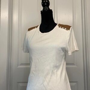 Lauren Ralph Lauren — Rib Knit Top w/ Suede Lace-Up Shoulders - Size L